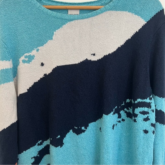 NIC+ZOE Blue and Orange Crew Neck Sweater with Artistic Design - Picture 9 of 12